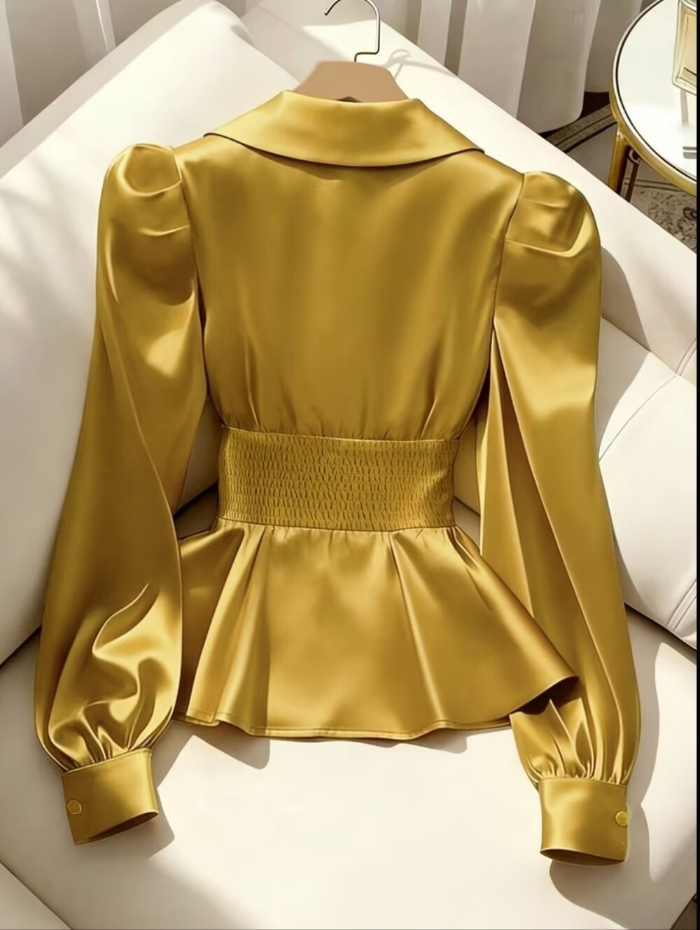New Women's Elegant Long-Sleeve Top with Front Buttons, Solid Color, Waist - Picture 2 of 4